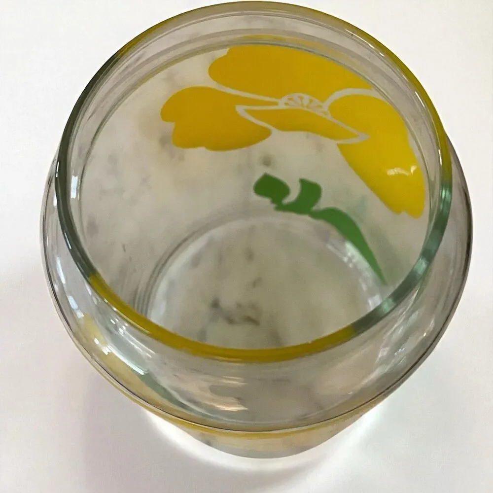 Anchor Hocking Apothecary Coffee Jar Yellow Buttercup Glass Bubble Lid Vintage